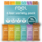 FEEL vegan protein bars variety pack front view, ideal for on-the-go energy.