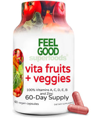 FeelGood Vita Fruits and Veggies bottle closeup for daily energy support