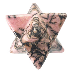 Fekuar Rhodonite Merkaba Star with Bagua geometry for feng shui balance and harmony.