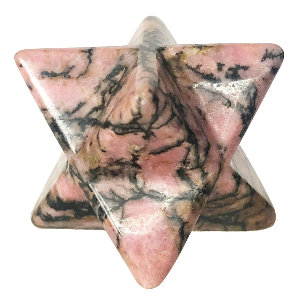 Fekuar Rhodonite Merkaba Star mini 1 inch, portable for calm focus and grounding.