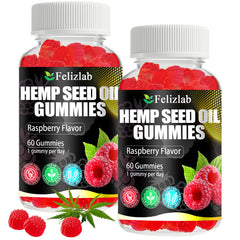 Felizlab hemp gummies raspberry shape pack front for daily relaxation.