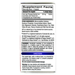 Feosol Bifera iron caplets tablet closeup shows small, easy-to-take dose.