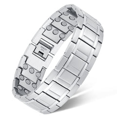 Feraco 3X magnetic bracelet in gunmetal side view, durable masculine style.