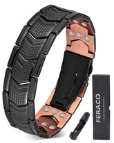 Feraco copper bracelet showing 3x strength magnets for daily wear and balance