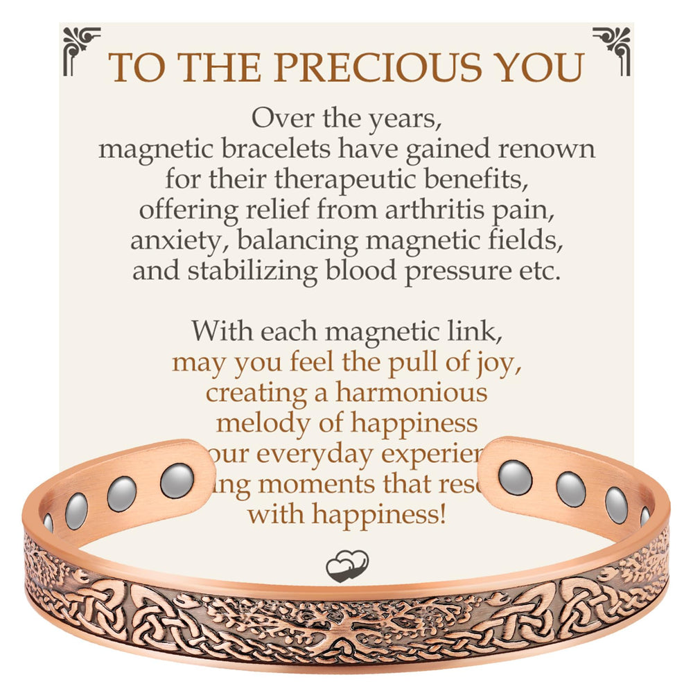 Feraco copper bracelet Tree of Life close-up highlighting craftsmanship and hypoallergenic copper