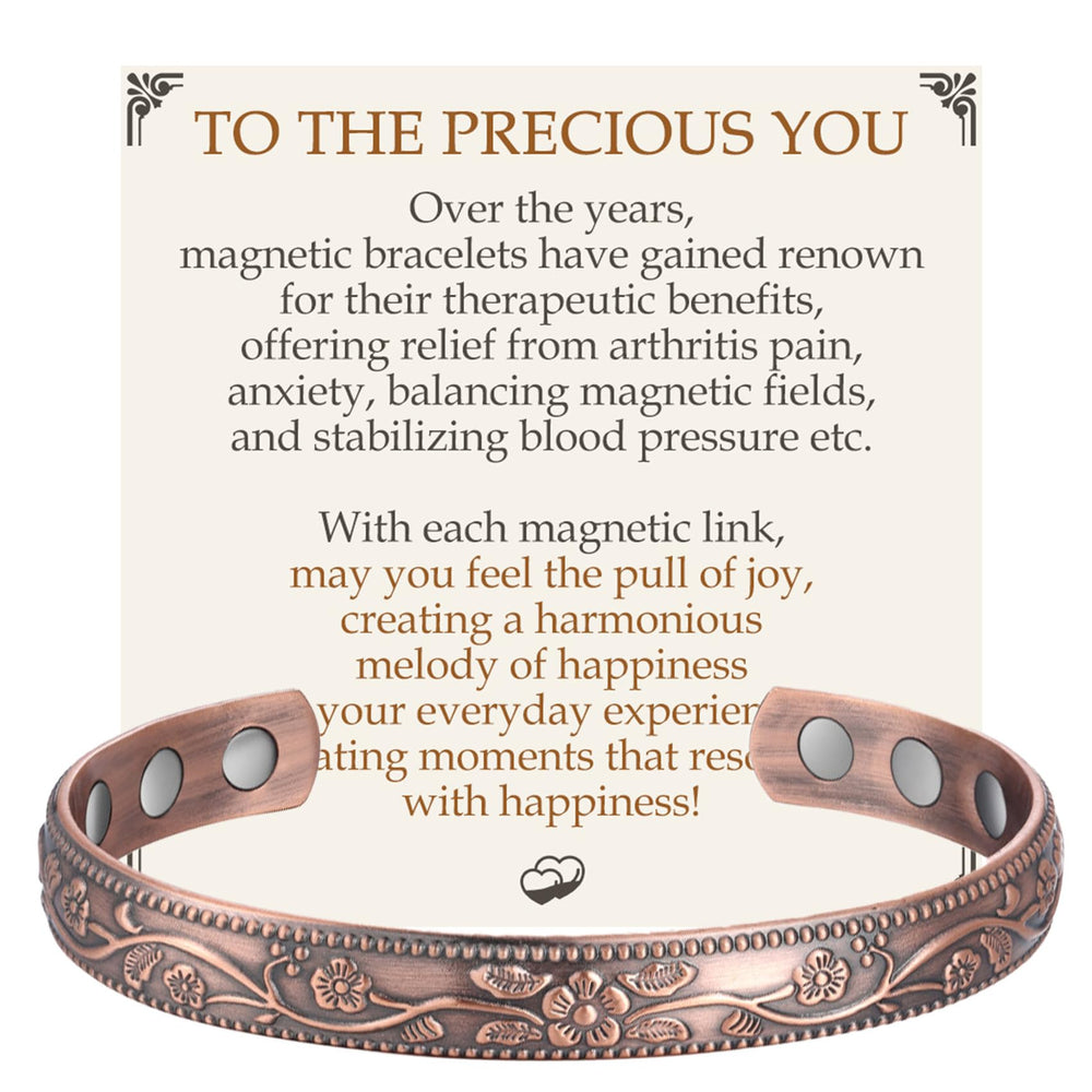 Feraco copper bracelet for women front view with vintage plum blossom design