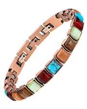 Feraco copper bracelet for women with turquoise detail highlights craftsmanship and natural stones.
