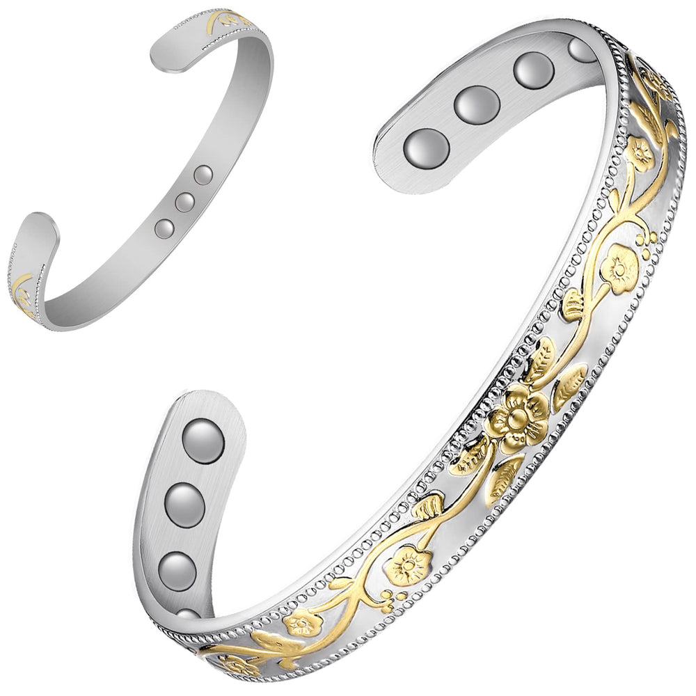 Feraco copper bracelet close-up in silver showing craftsmanship and magnetic design for daily wear