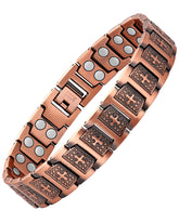 Feraco Copper Cross Bracelet close-up with cross design and magnetic system for balance