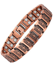 Feraco Copper Cross Bracelet close-up with cross design and magnetic system for balance