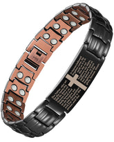 Feraco copper cross bracelet closeup showing cross design for everyday wear