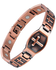 Feraco copper cross magnetic bracelet front view highlights comfortable daily wear.
