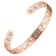 Feraco copper therapy bracelet in rose gold with vintage flower design for everyday comfort.