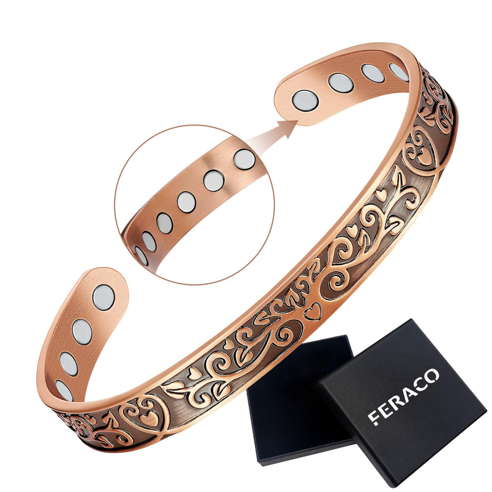 Feraco Love & Honor copper bracelet with tree-heart design for daily wear.