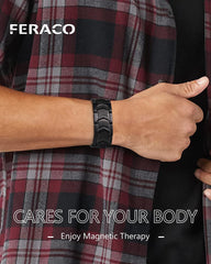 Feraco magnetic bracelet sizing tool demonstrates easy adjustable fit.