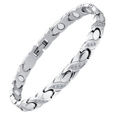 Feraco silver magnetic bracelet close-up reveals crystals for everyday elegance.