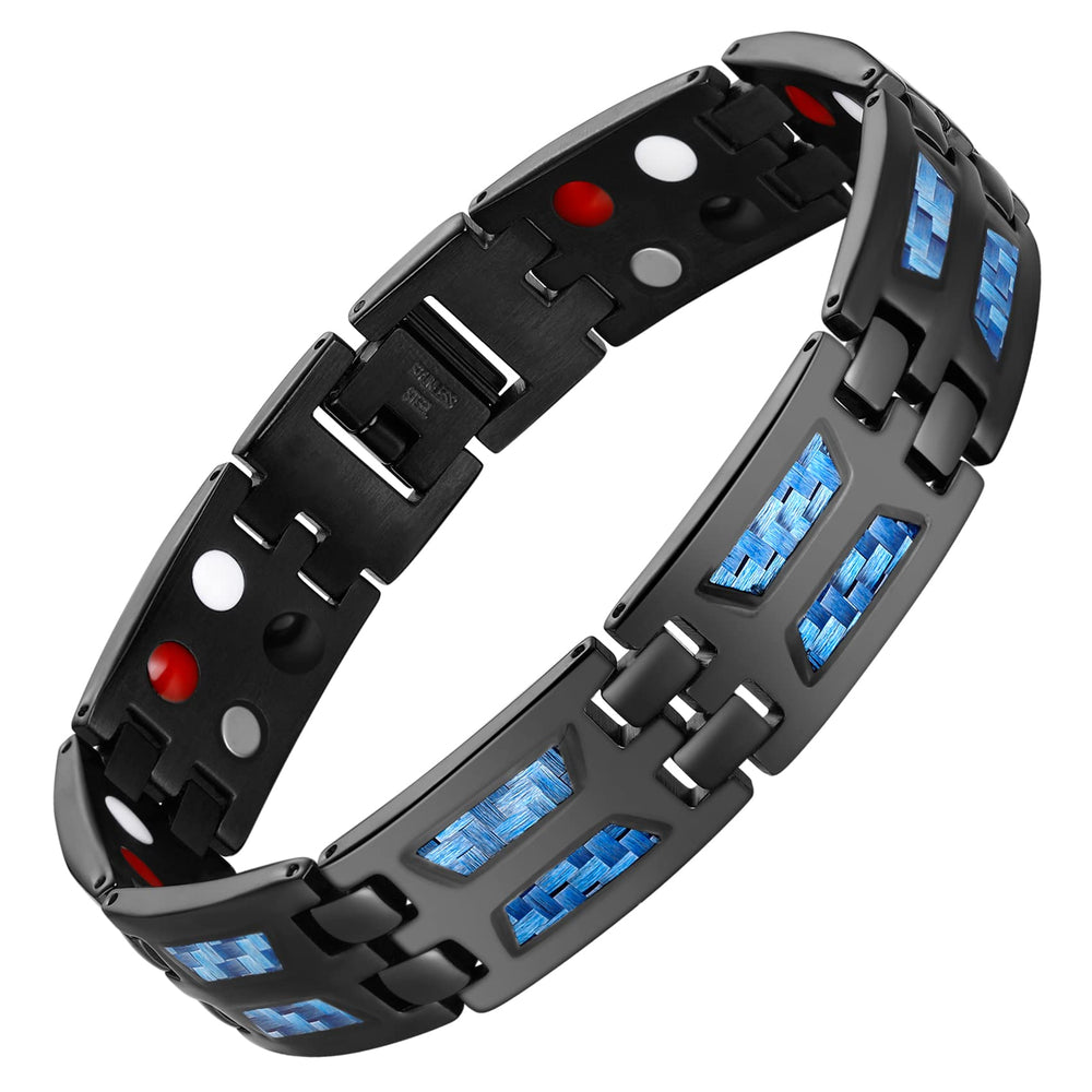 Feraco magnetic bracelet with blue carbon fiber design for daily wear.