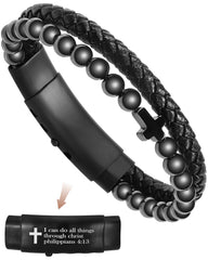 Feraco magnetic cross bracelet with hematite beads for everyday style and balance.