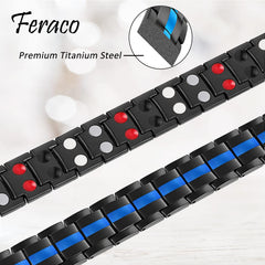 Feraco mens bracelet with black blue finish for versatile style.