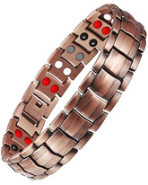 Feraco men's copper bracelet with four-element stones close-up of magnetic design and style