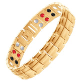 Feraco mens magnetic bracelet gold, close-up of double-row magnets for daily wear.