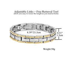 Feraco titanium steel bracelet is hypoallergenic and nickel-free for skin comfort.
