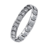 Feraco mens magnetic bracelet close-up with titanium-steel finish and embedded magnets near the wrist