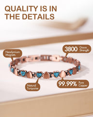Feraco Ocean Heart bracelet copper texture close-up emphasizing hypoallergenic copper and durable finish.