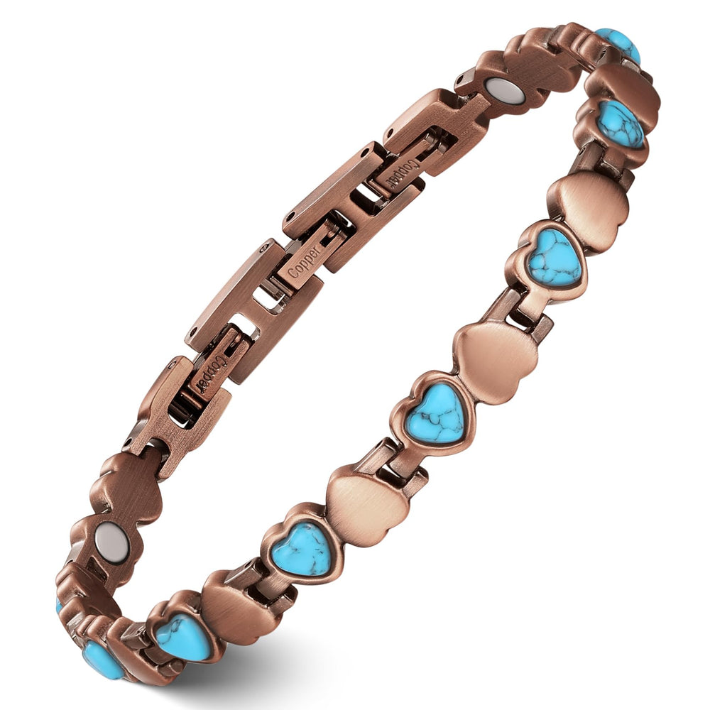 Feraco Ocean Heart bracelet front view with copper design and turquoise accents for everyday elegance.