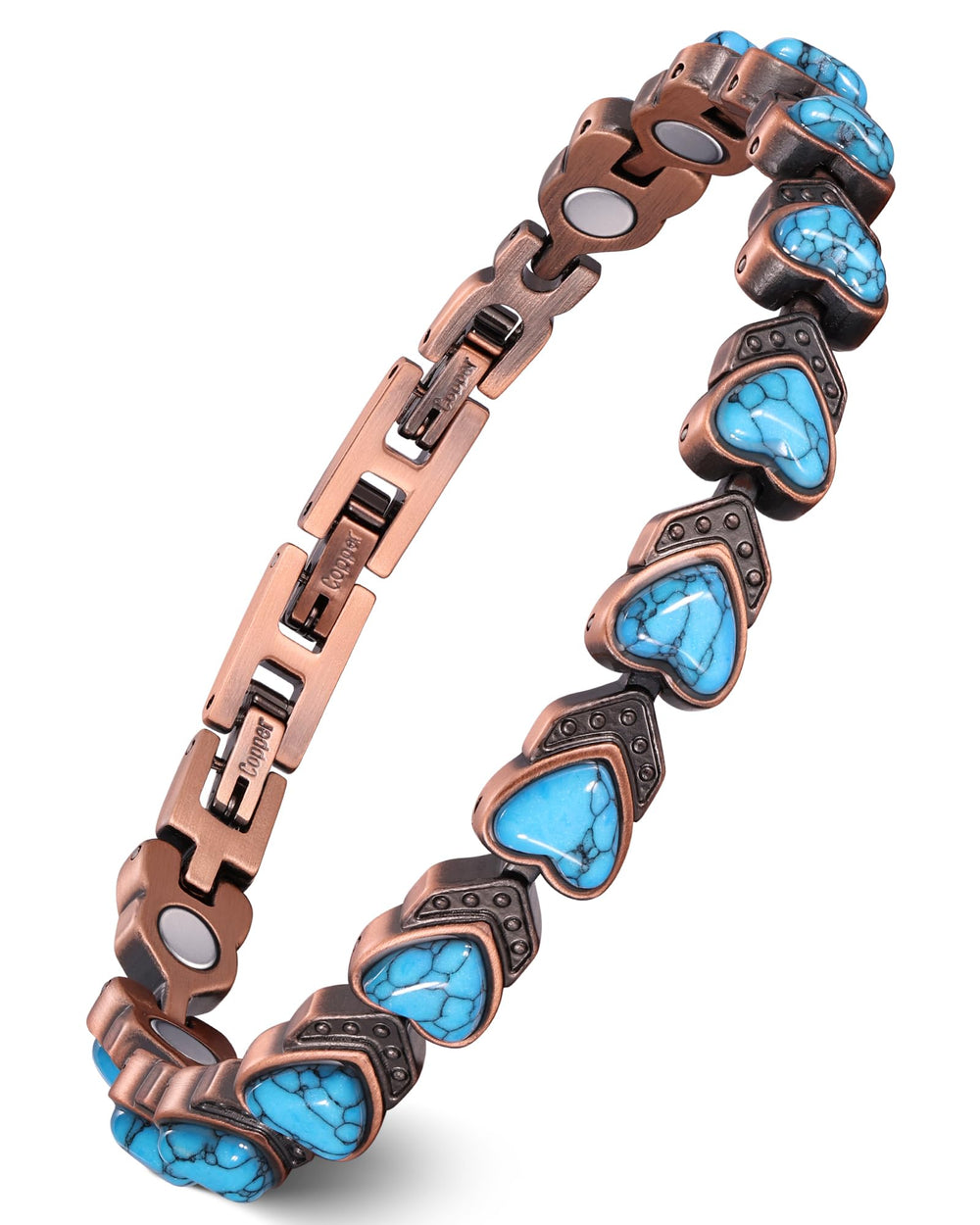 Feraco pure copper bracelet for women with turquoise in infinity design for everyday elegance.
