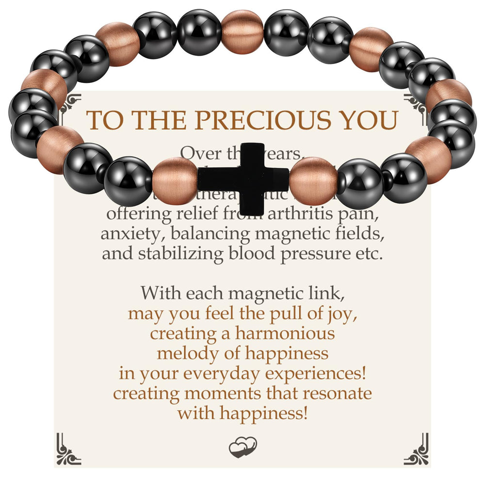 Feraco pure copper magnetic bracelet cross closeup highlighting craftsmanship and materials