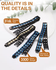 Feraco titanium steel bracelet is hypoallergenic and durable for long-term comfort