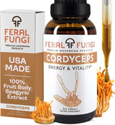 Feral Fungi Cordyceps tincture bottle closeup shows premium extract for daily energy