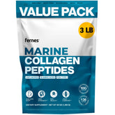 Fernes Marine Collagen bottle label highlighting purity and non-GMO formula for daily joint and skin support.