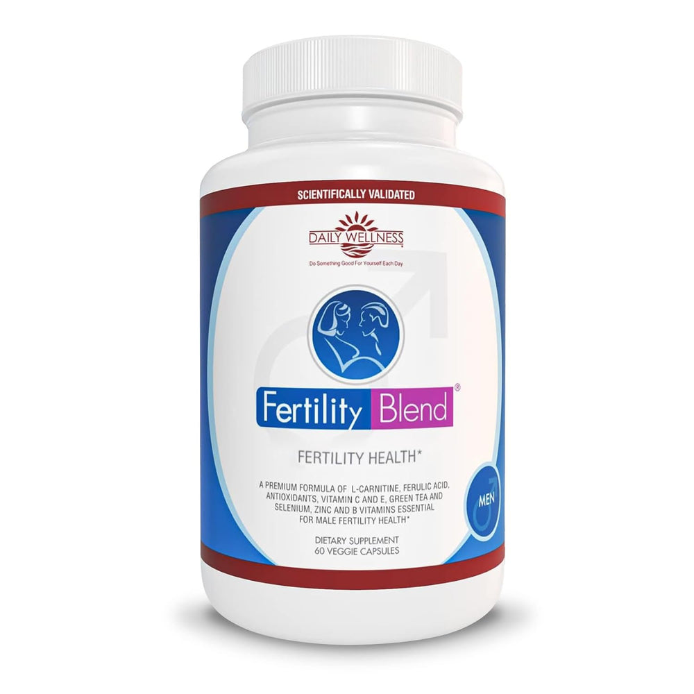 Fertility Blend bottle view with capsules for daily male fertility support.
