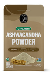 FGO Organic Ashwagandha root powder in a 16oz bulk bag, fresh and ready to use