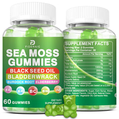 FIDERNIC Sea Moss Gummies bottle closeup highlighting natural calcium support.