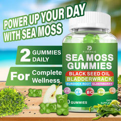 FIDERNIC Sea Moss Gummies packaging shown with vegan ingredients.