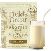 Field's Great vanilla pea protein powder jar supports easy daily protein.