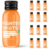 Fighter Shots ginger-turmeric-carrot shot bottle for vegan wellness and daily energy.
