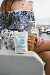 FijiKava easy-mix powder dissolving in water for a quick drink.
