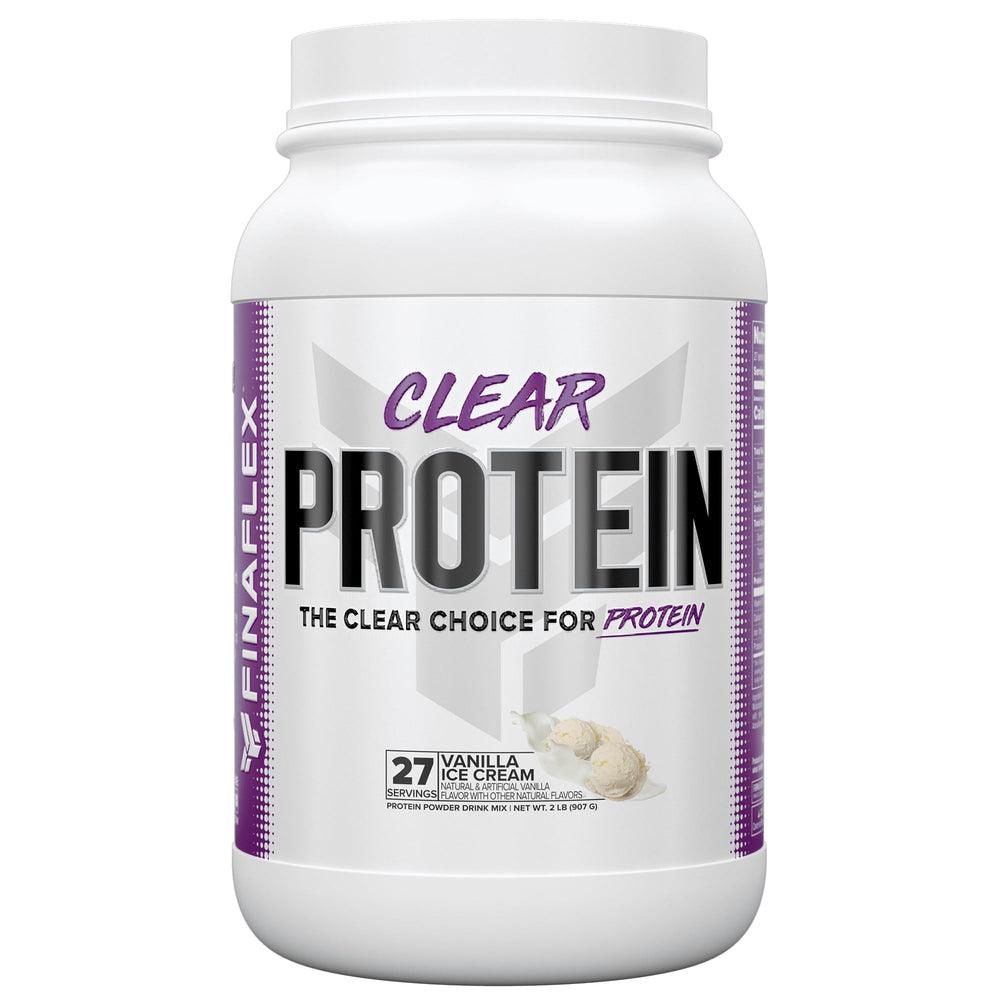 FINAFLEX Clear Protein Vanilla bottle ready for post-workout recovery shake.