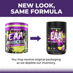 FINAFLEX EAA Hardcore Lit Lemon-Lime label explains BCAAs and caffeine benefits for workouts
