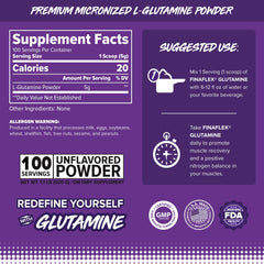 FINAFLEX Glutamine dosage scoop showing serving size for daily use