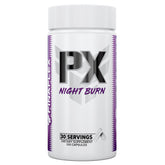 FINAFLEX PX Night Burn capsules on bottle highlighting non-stimulant fat loss support.