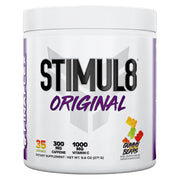 FINAFLEX STIMUL8 pre-workout powder tub for energy and focus during workouts.