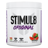 FINAFLEX STIMUL8 Watermelon tub on a table, ready to fuel your workout with clean energy.