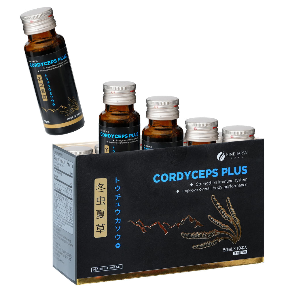 Fine Japan Cordyceps Plus bottle with macadamia infusion for easy daily use.