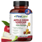FineLand Apple Cider Vinegar Capsules packaging shows The Mother and probiotic blend for digestive balance.