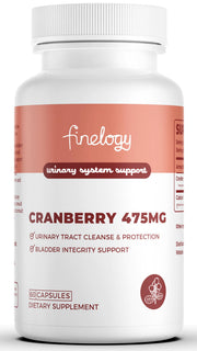 Finelogy Cranberry Pills bottle front promotes urinary tract support with a convenient daily capsule.